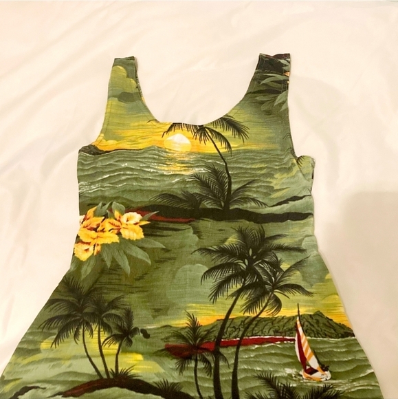 Vintage 90's Green Hawaiian Mini Tank Sun Dress Sunset Junior's Medium M EUC - Picture 5 of 6